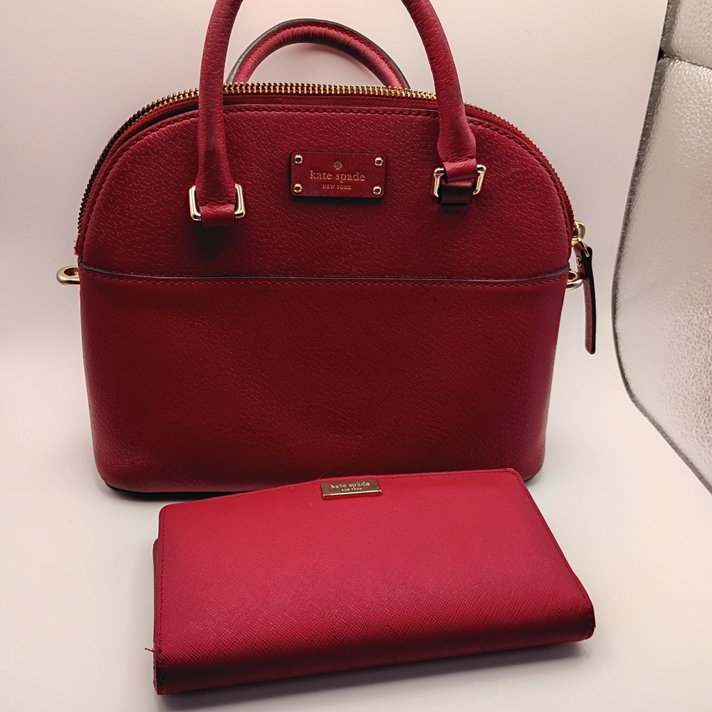Kate Spade Red Women's Bag and Wallet Set, Good condition, Some Wear Look At Pic